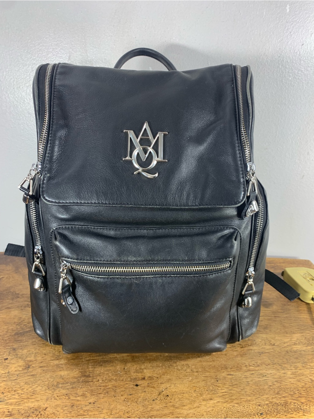 Alexander Mcqueen Black Leather Backpack Logo Plaque Mukti Zip Bag